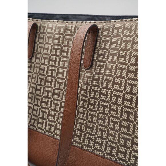 Tommy Hilfiger Allover Logo Tote Jacquard Handbag Brown 16.5" x 6.5" x 11.25" - Picture 3 of 9